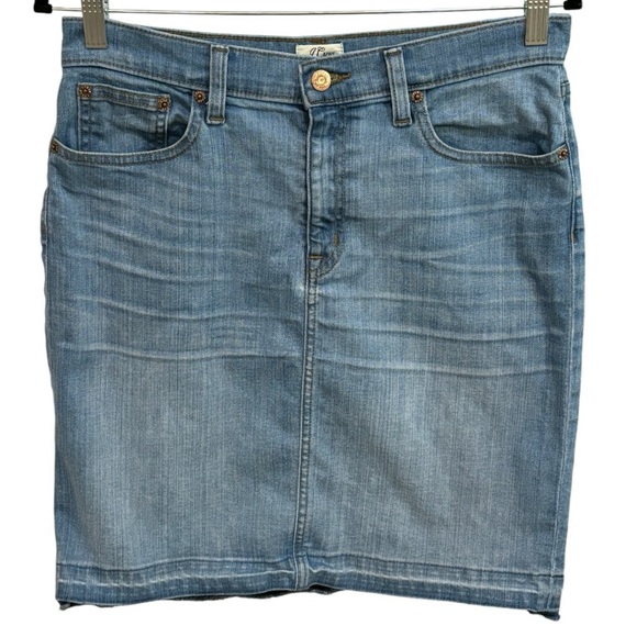J Crew Frayed Raw Hem Denim Pencil Skirt Size 28 - Picture 2 of 10